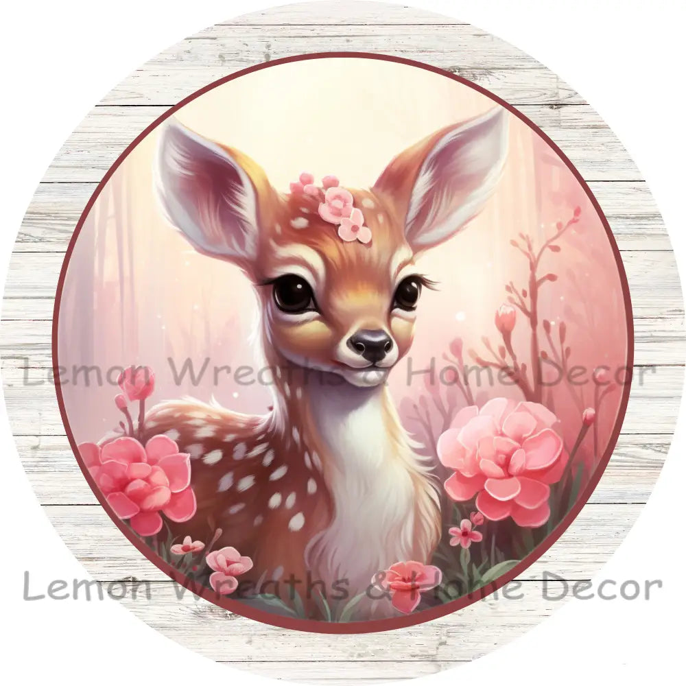 Winter Fawn Pink Floral Metal Sign
