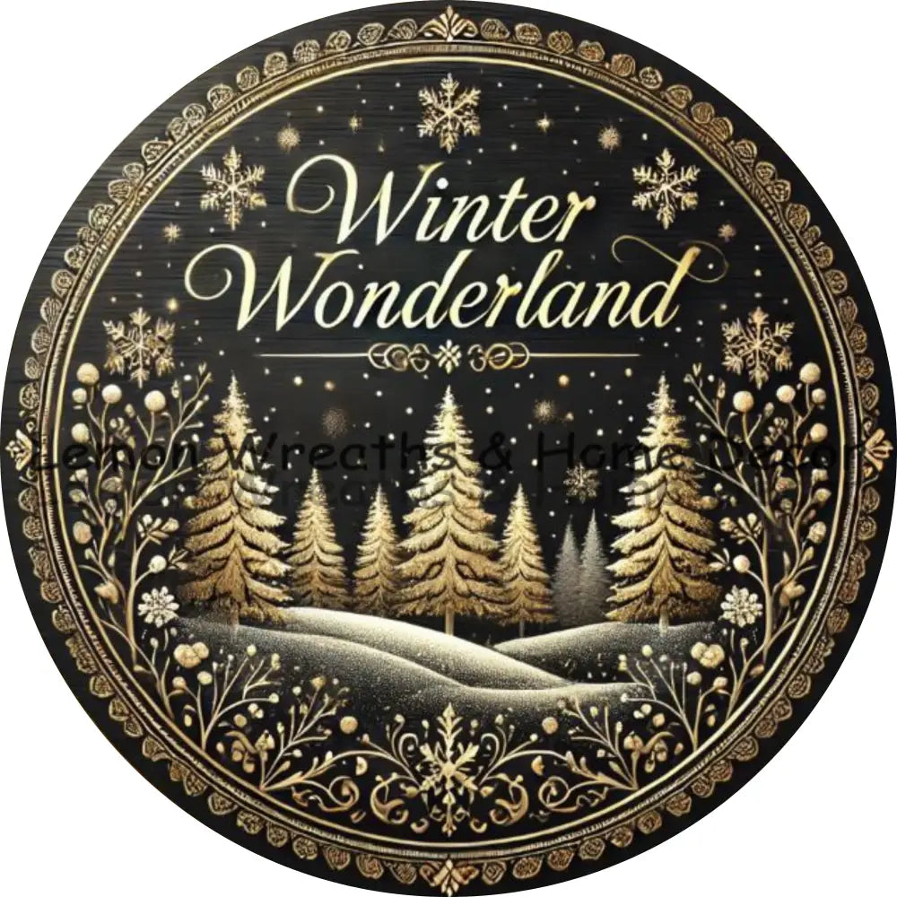 Winter Wonderland Black & Gold Metal Sign