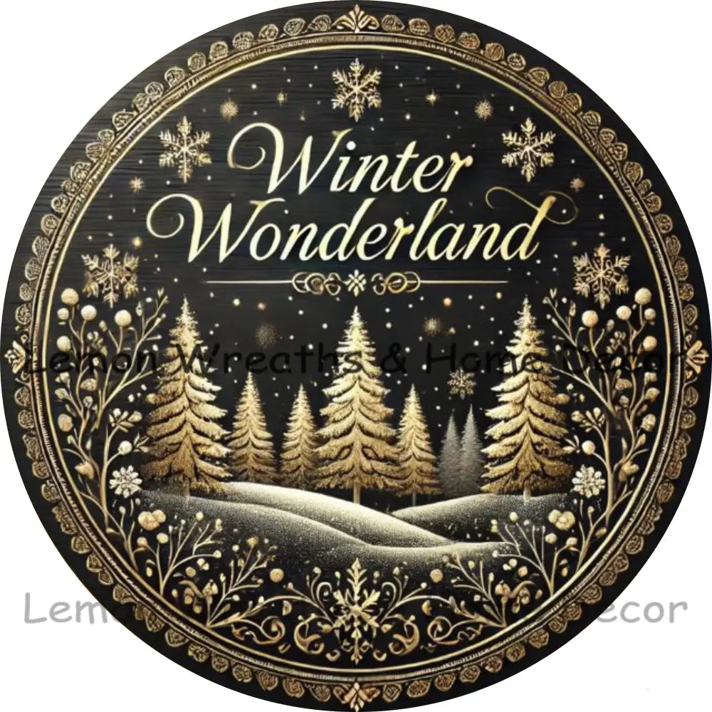 Winter Wonderland Black & Gold Metal Sign