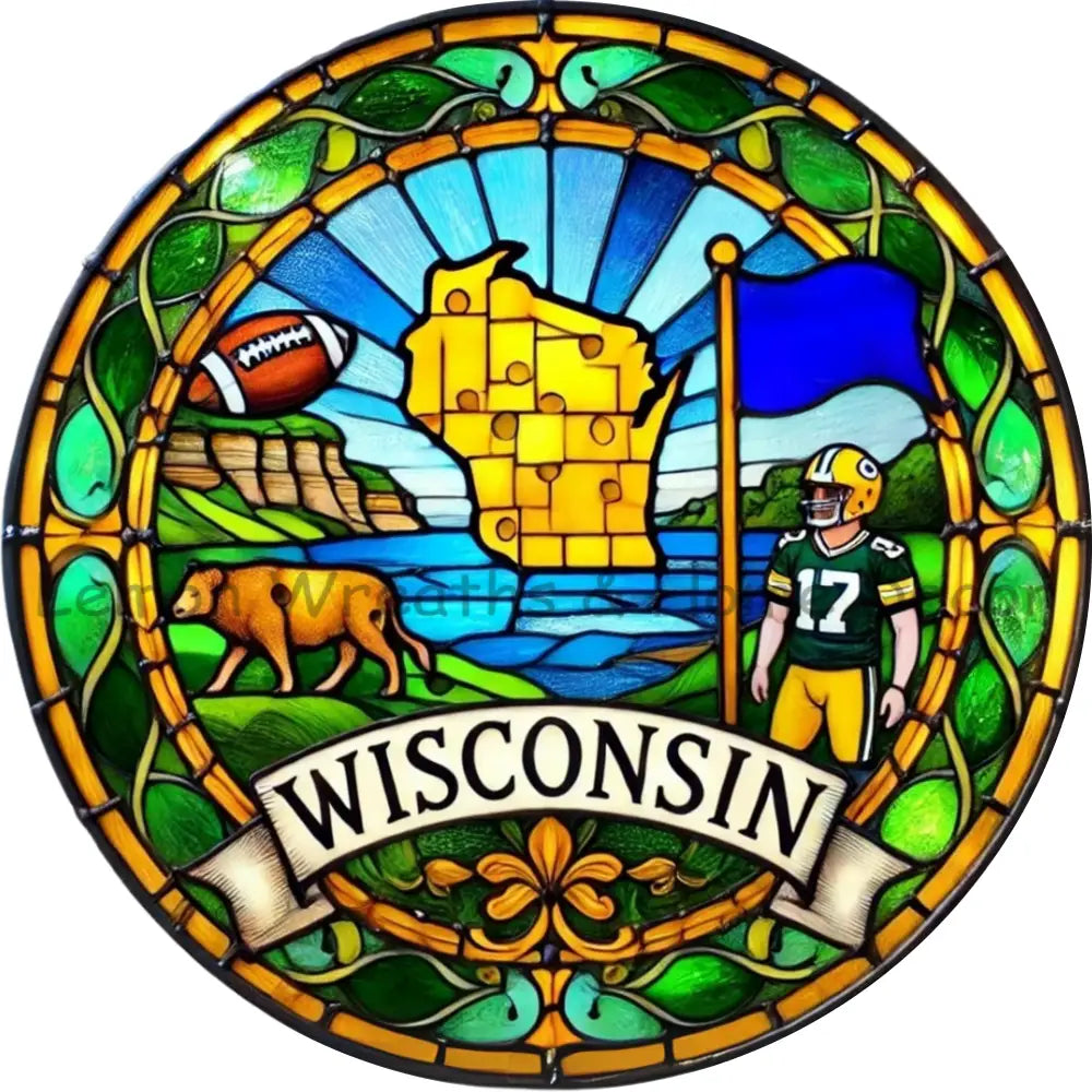 Wisconsin Faux Stained Glass Metal Sign