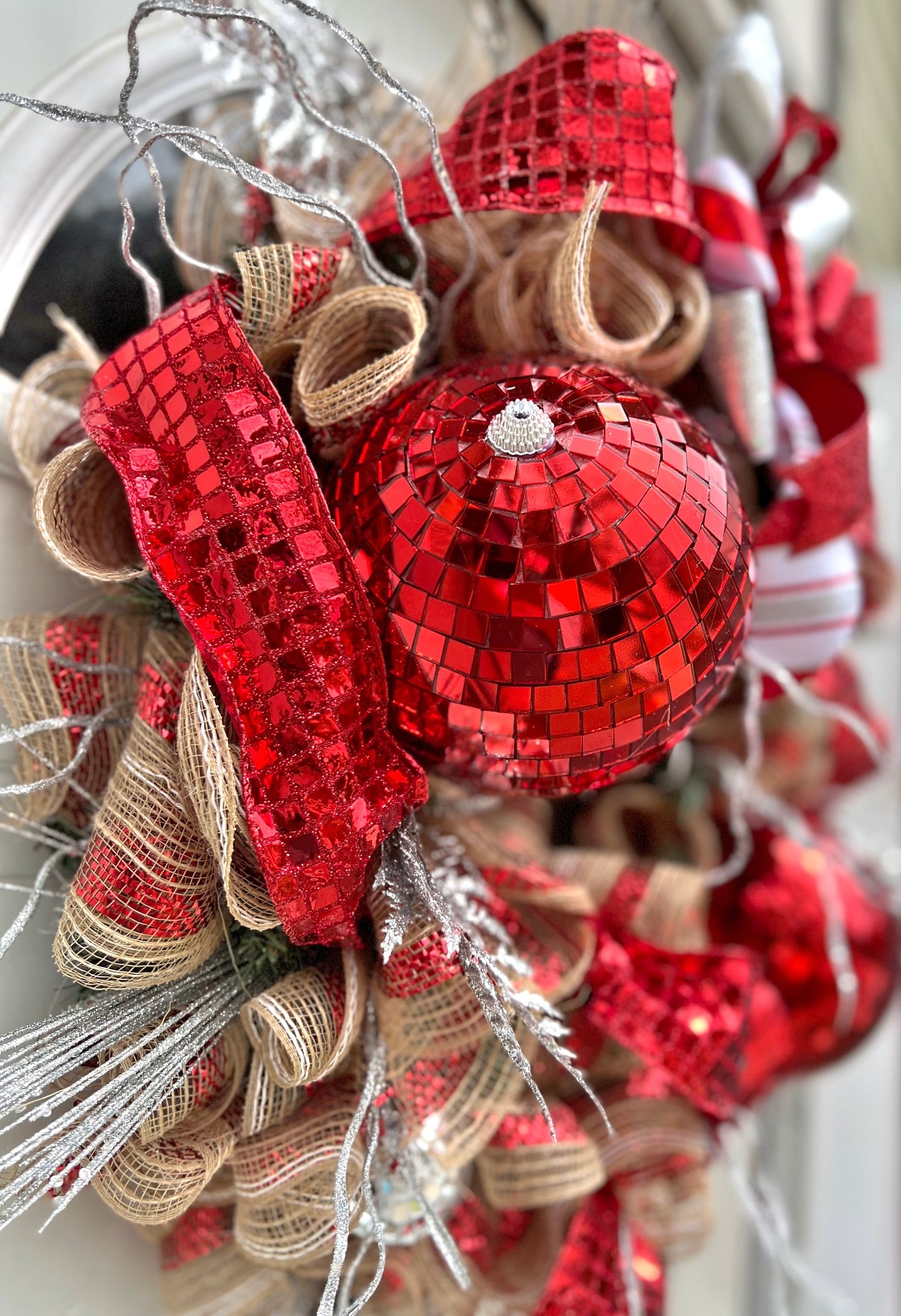Disco Ball Red and Silver Wreath