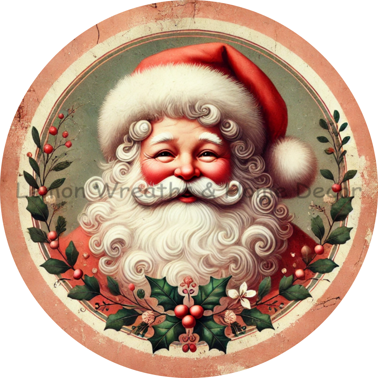 Vintage Santa Charm Rusty Peach Metal Sign