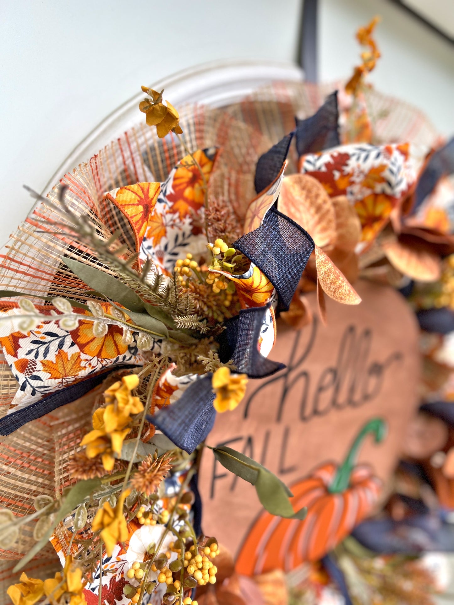 Hello Fall Pumpkin Mesh Wreath