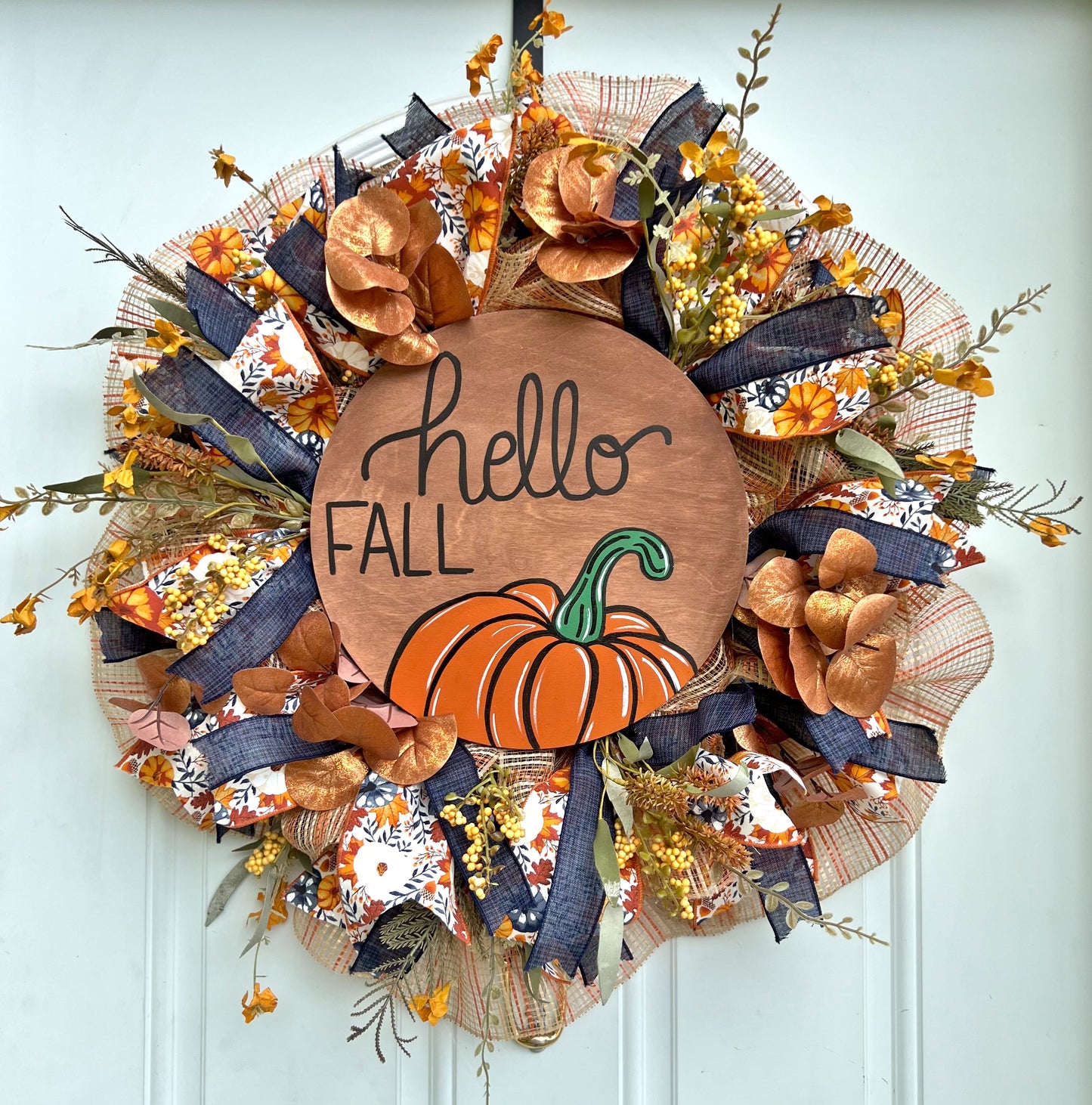 Hello Fall Pumpkin Mesh Wreath