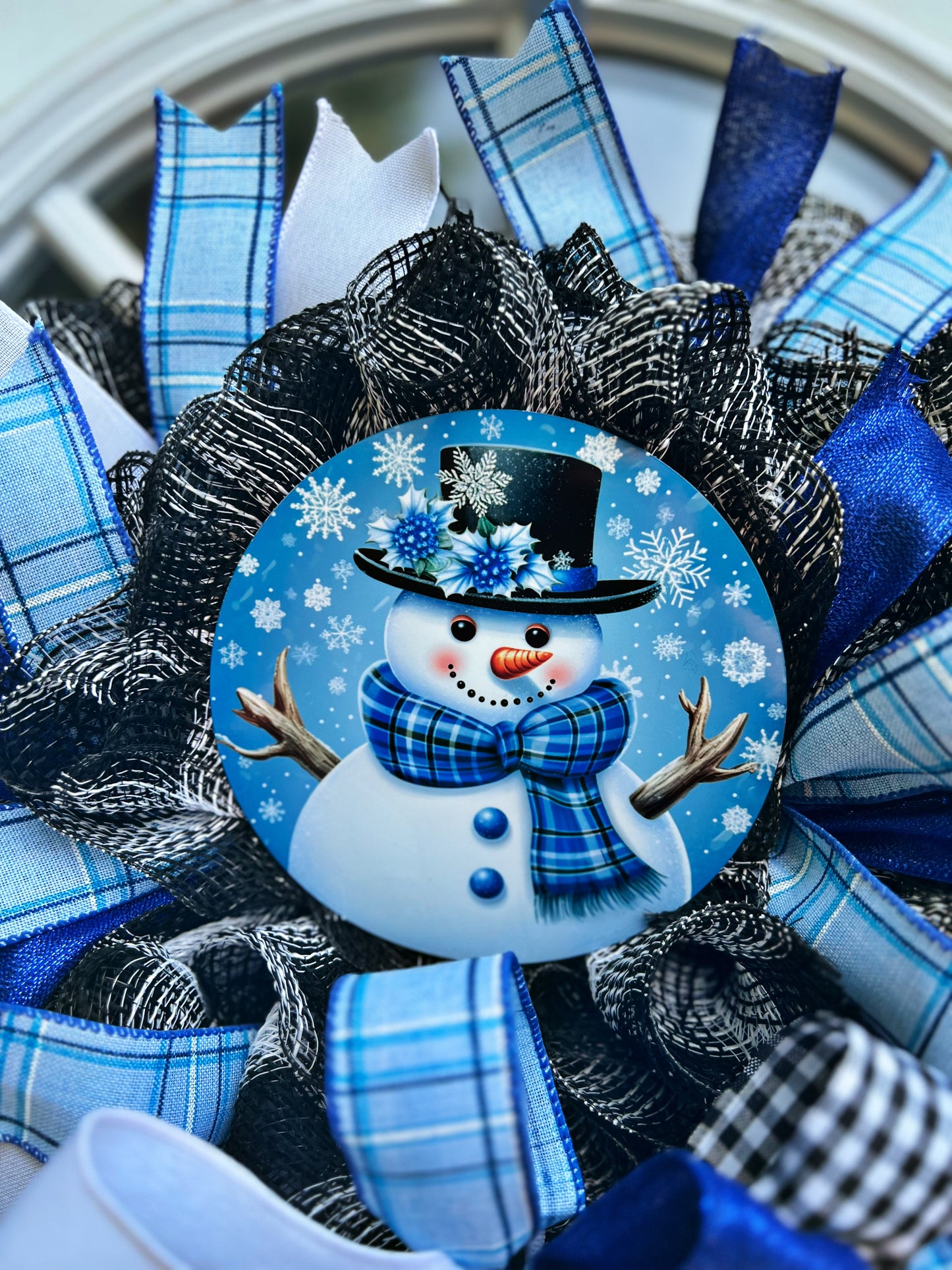 Winter Blue Snowman Wreath