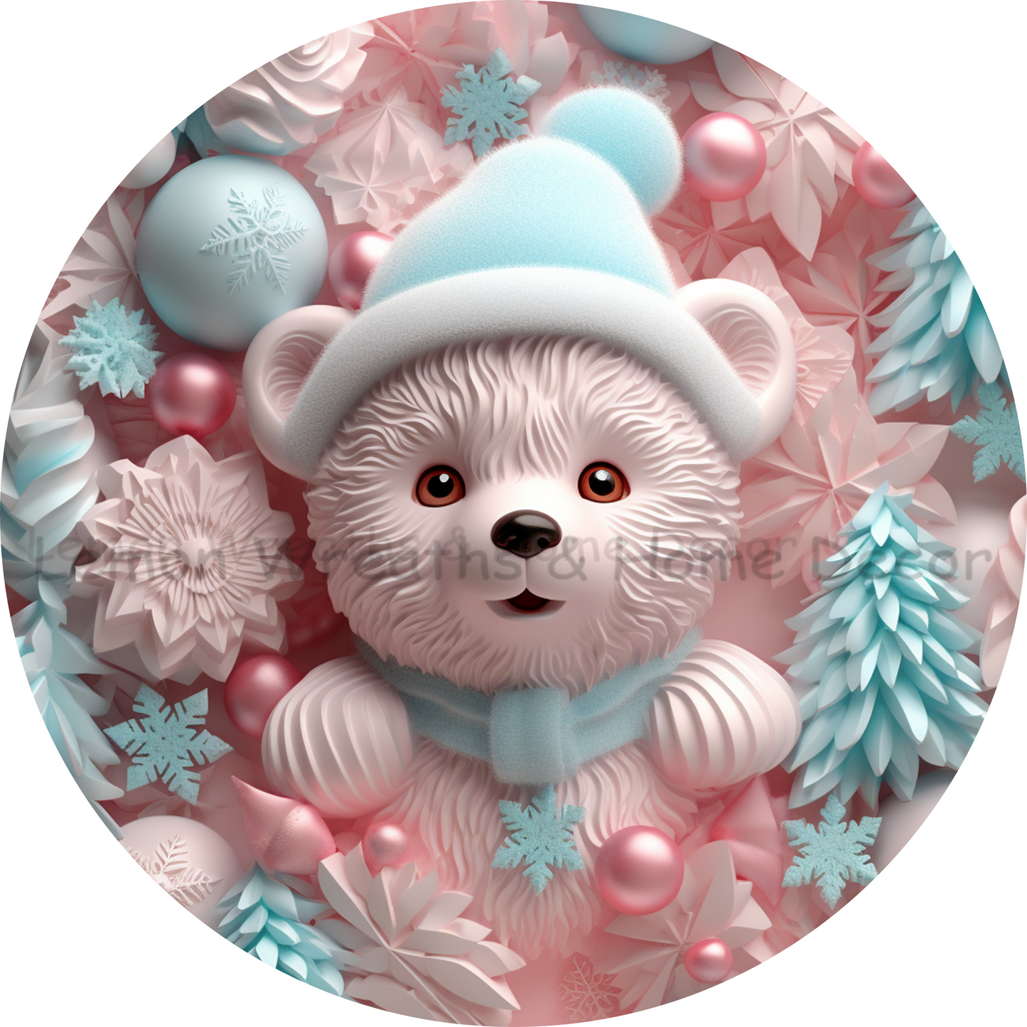 Faux 3D Pink Christmas Teddy Bear Metal Sign