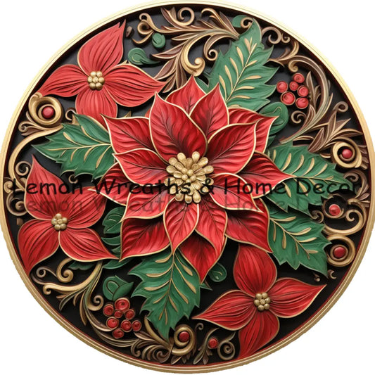 3D Poinsettia Gold Accents Metal Sign 6