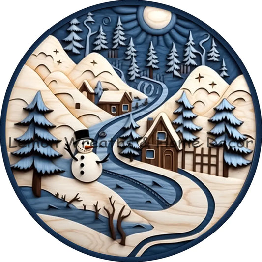 3D Snow Mountainside Wood Carving Metal Sign 6