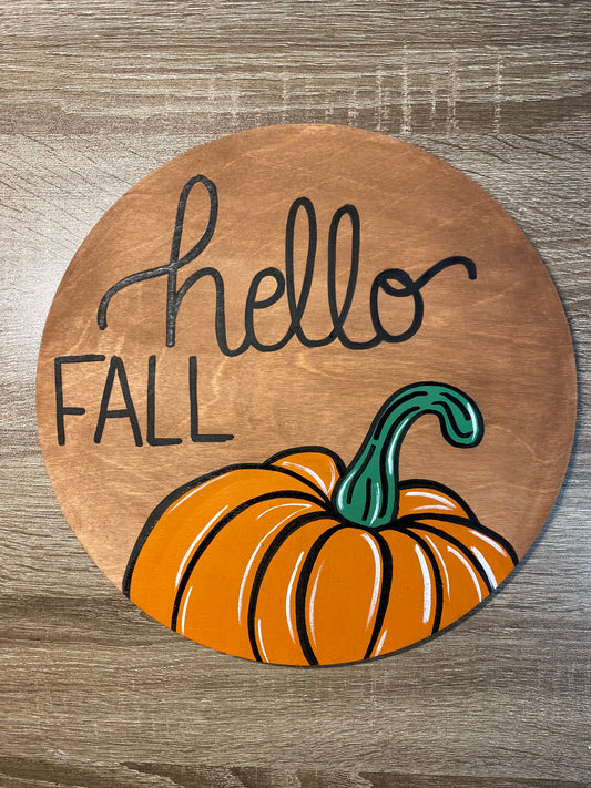 Hello Fall Pumpkin Wood Round