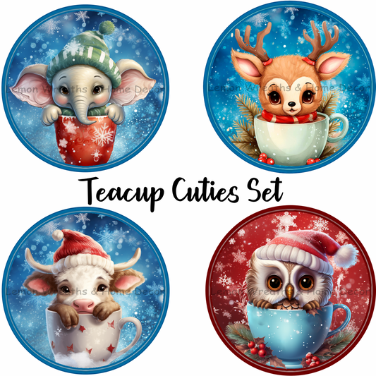 Baby Animal Teacup Cuties Metal Sign SET