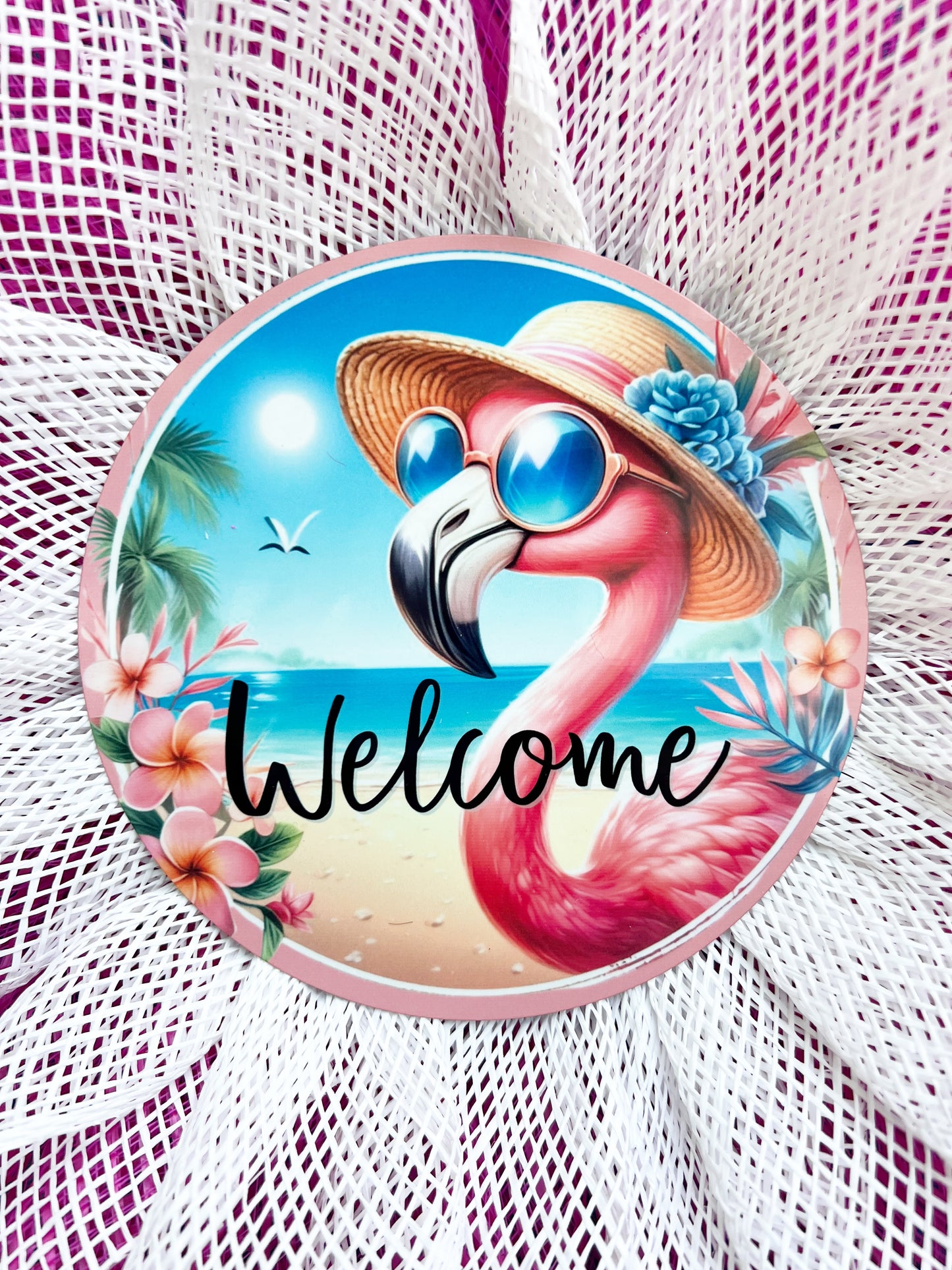 Welcome Flamingo Flower Petal Wreath