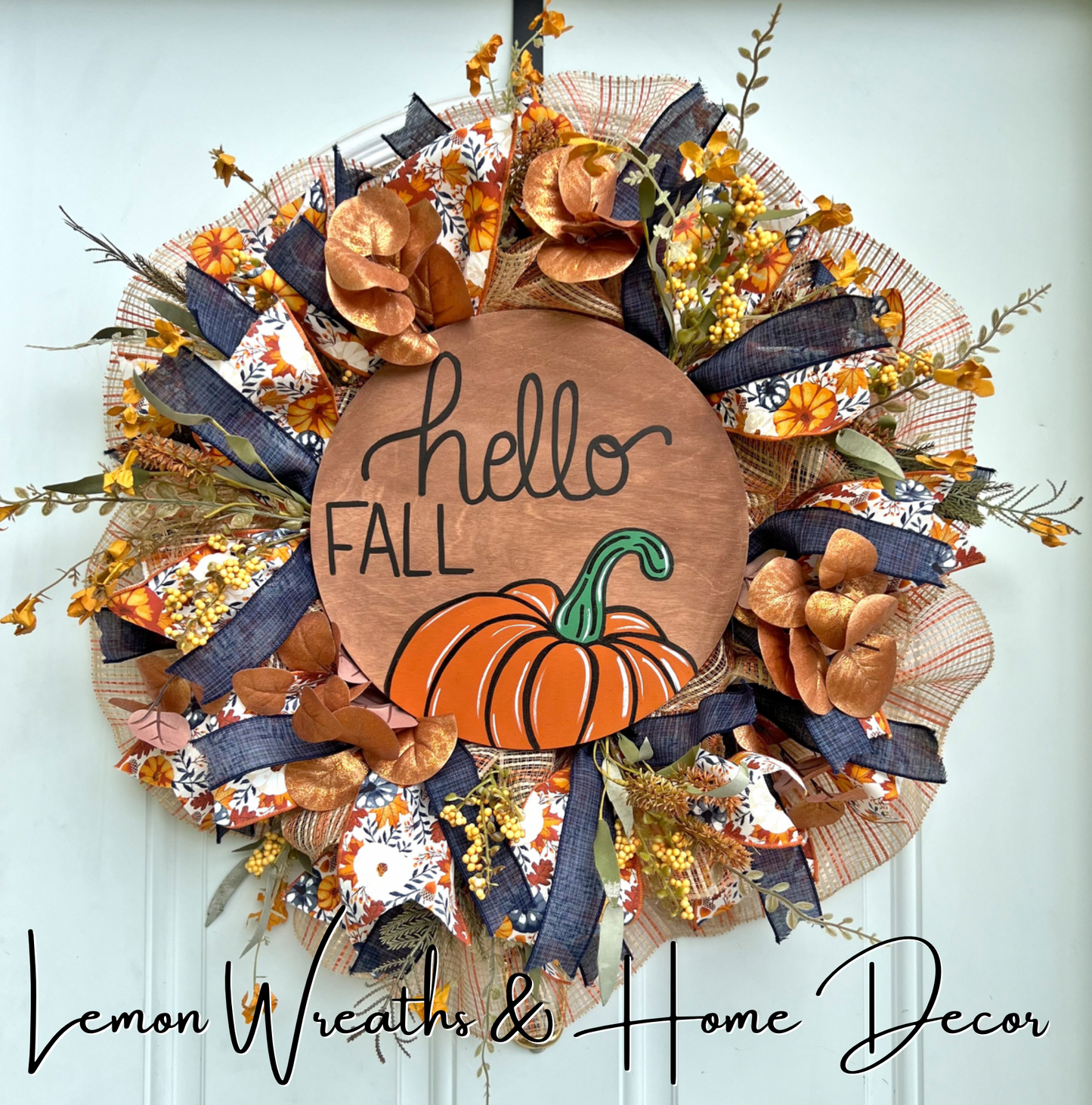 Hello Fall Pumpkin Mesh Wreath