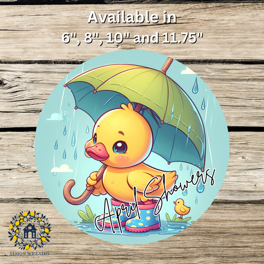 April Showers Duck In The Rain Metal Sign