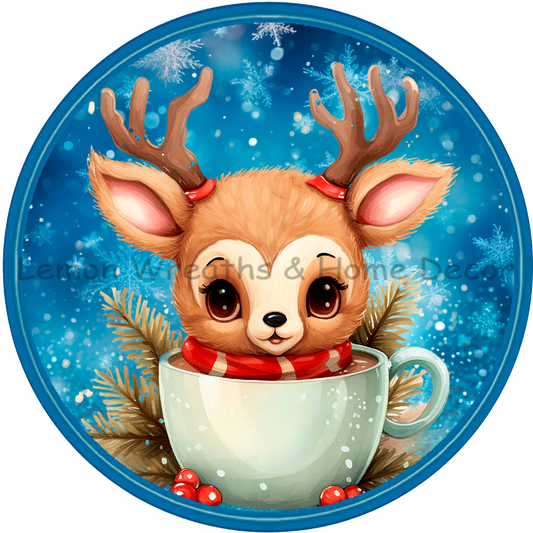 Baby Reindeer Teacup Cutie Metal Sign