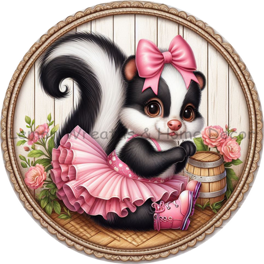 Baby Skunk Wearing Pink Tutu Metal Sign