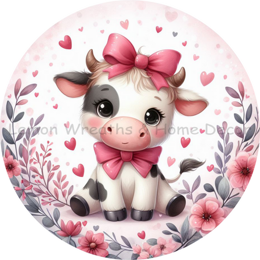 Baby Valentine Cow Pink Bow Metal Sign