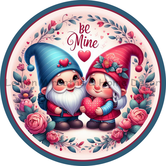Be Mine Love Gnome Couple Metal Sign