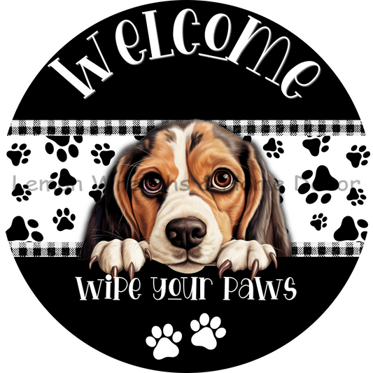 Dog Peeking Beagle Welcome Wipe Your Paws Metal Sign