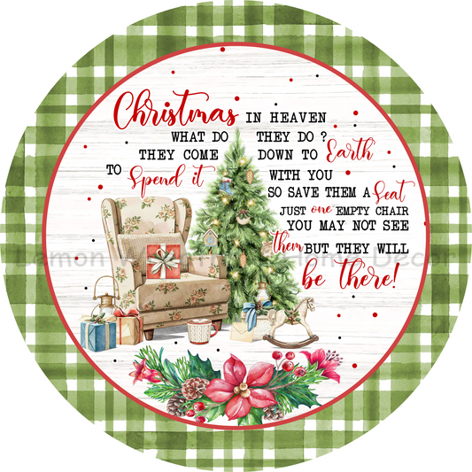 Christmas In Heaven Green Plaid Metal Sign