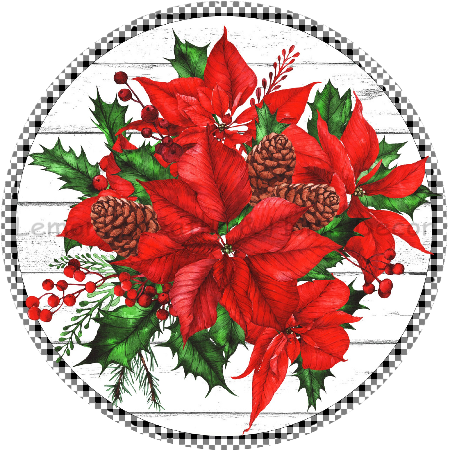 Christmas Poinsettias Buffalo Check Metal Sign