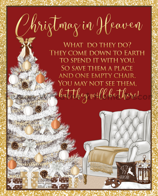 Christmas in Heaven What Do They Do Gold Glitter Metal Sign
