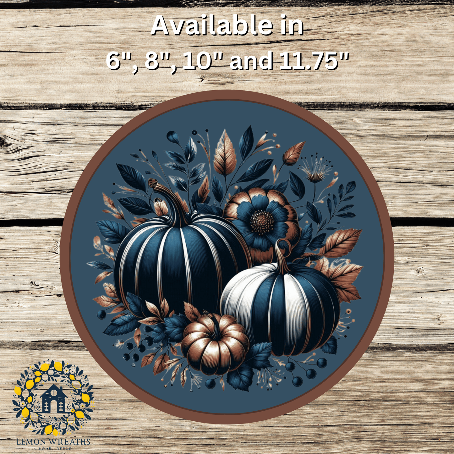 Copper and Navy Blue Fall Pumpkins Metal Sign