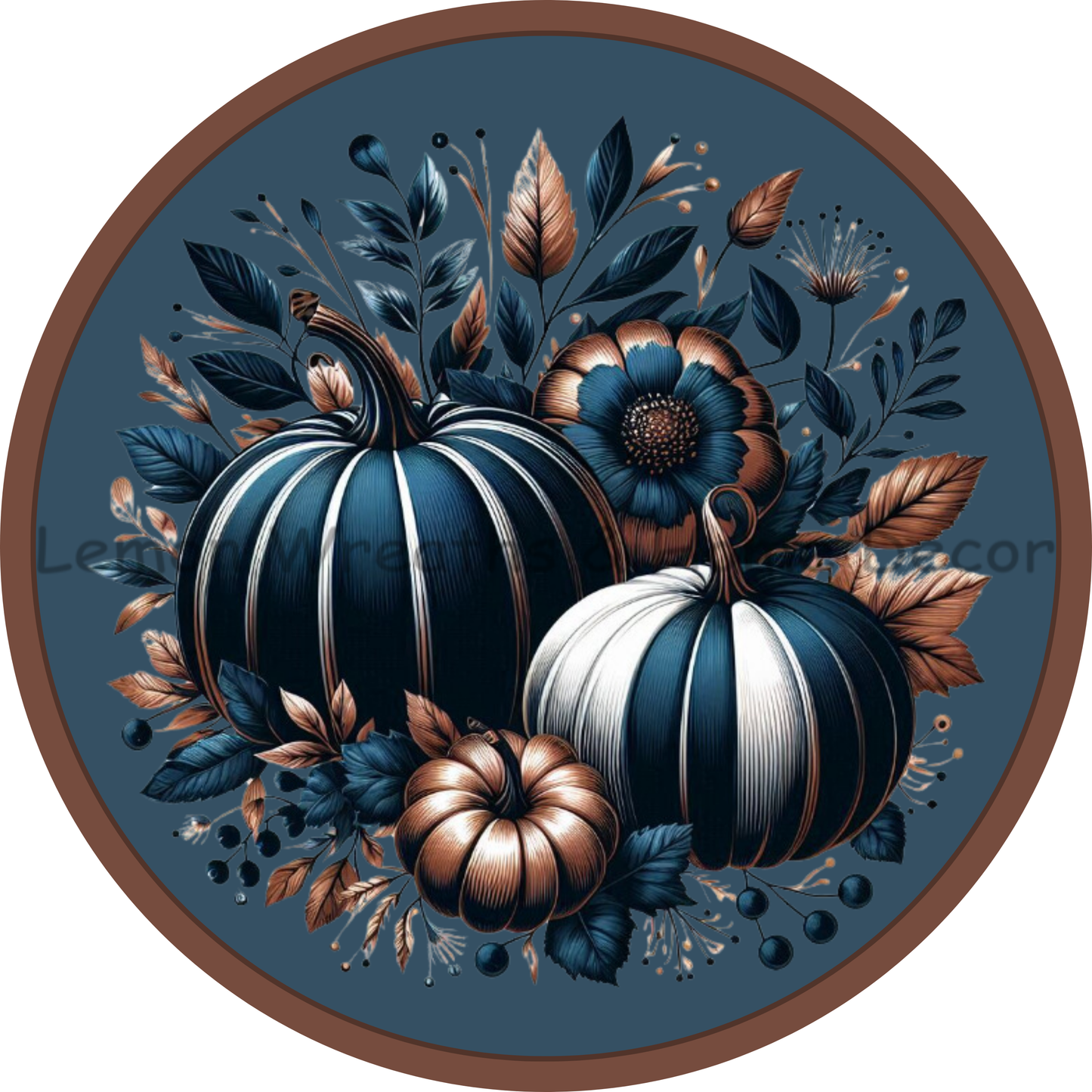 Copper and Navy Blue Fall Pumpkins Metal Sign