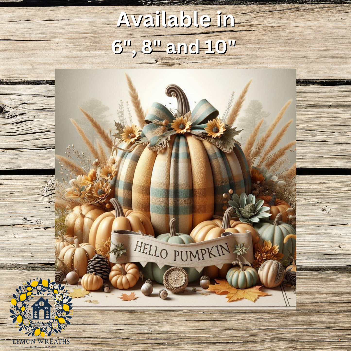 Country Blue Hello Pumpkin Plaid Delight Metal Sign