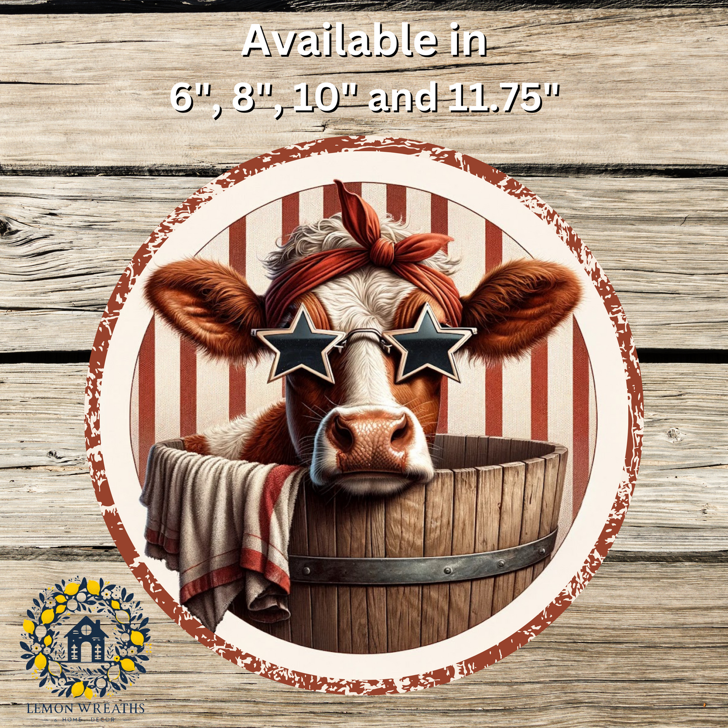 Patriotic Cow in Water Bucket Distressed Border Metal Sign