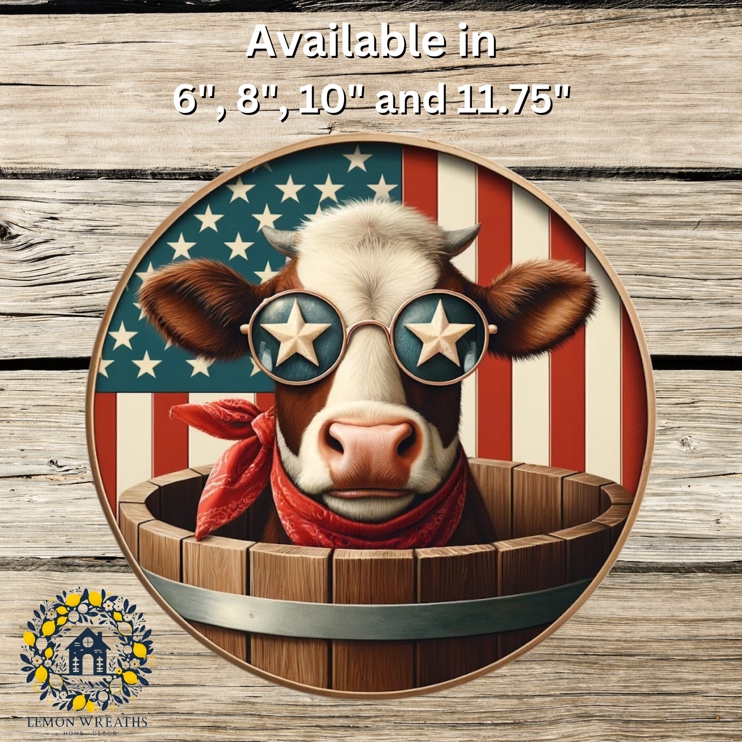 Patriotic Cow in Water Bucket American Flag Metal Sign