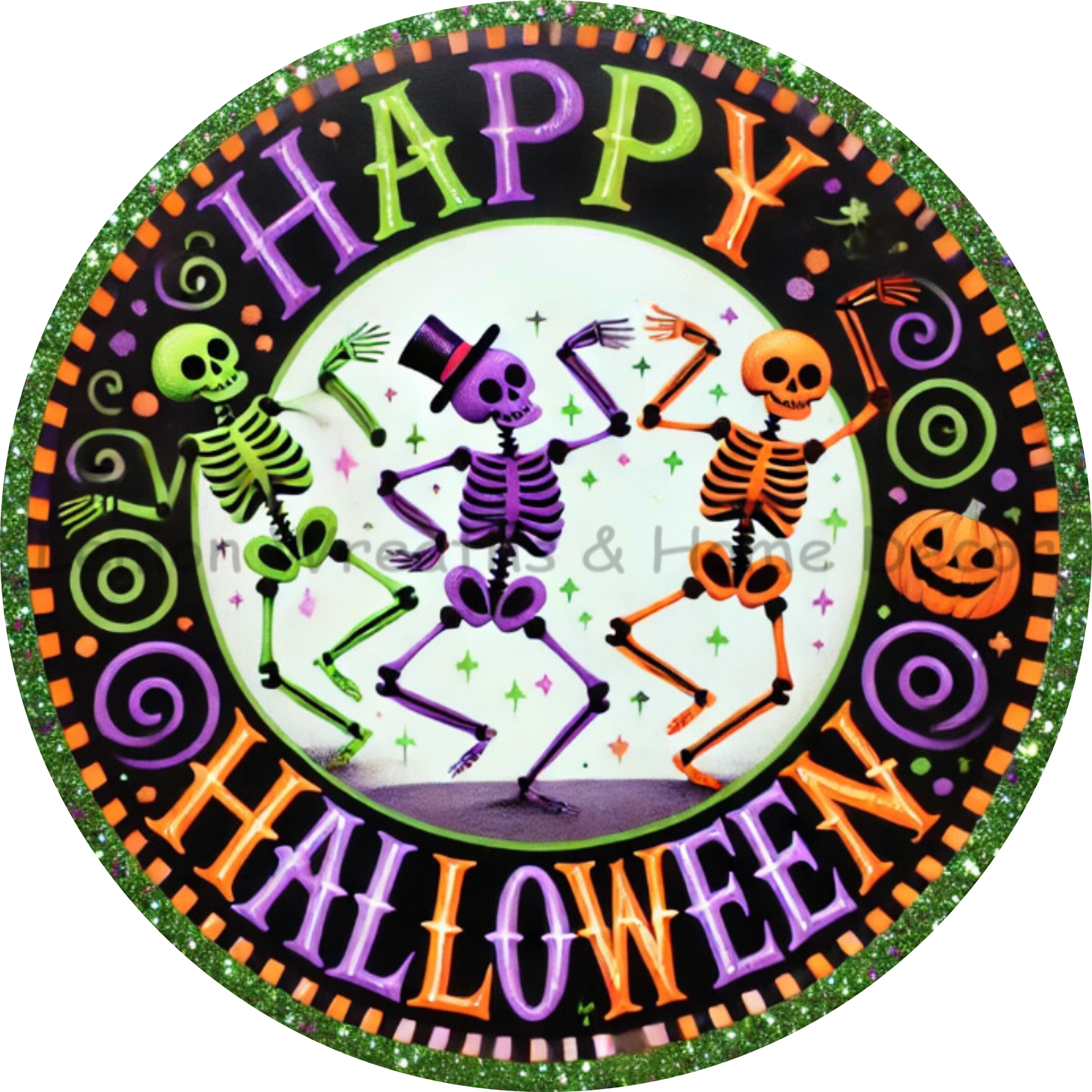 Dancing Skeletons Happy Halloween Sam's Match Halloween 2024 Metal Sign