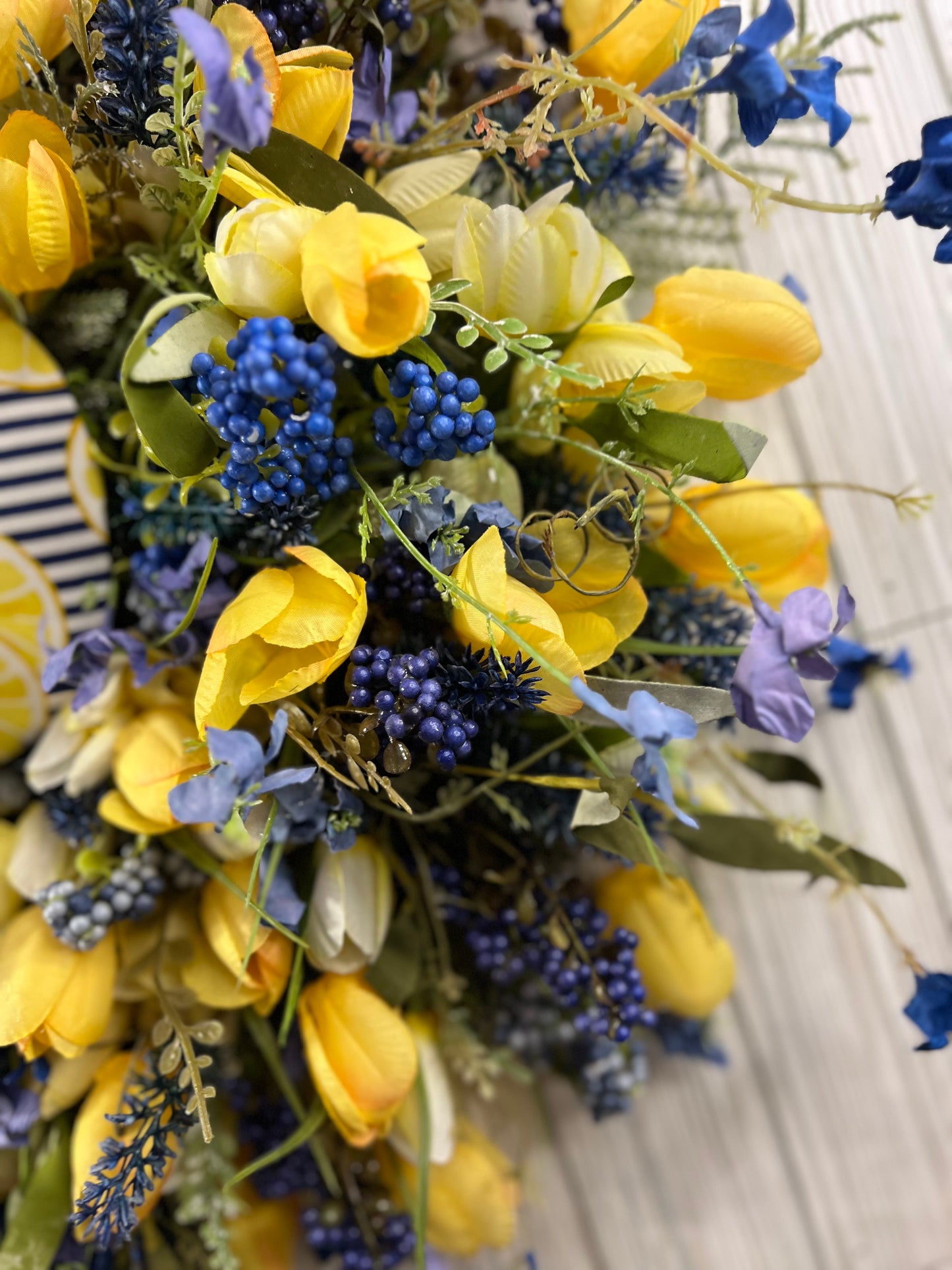 Lemon and Spring Blue Floral Wreath