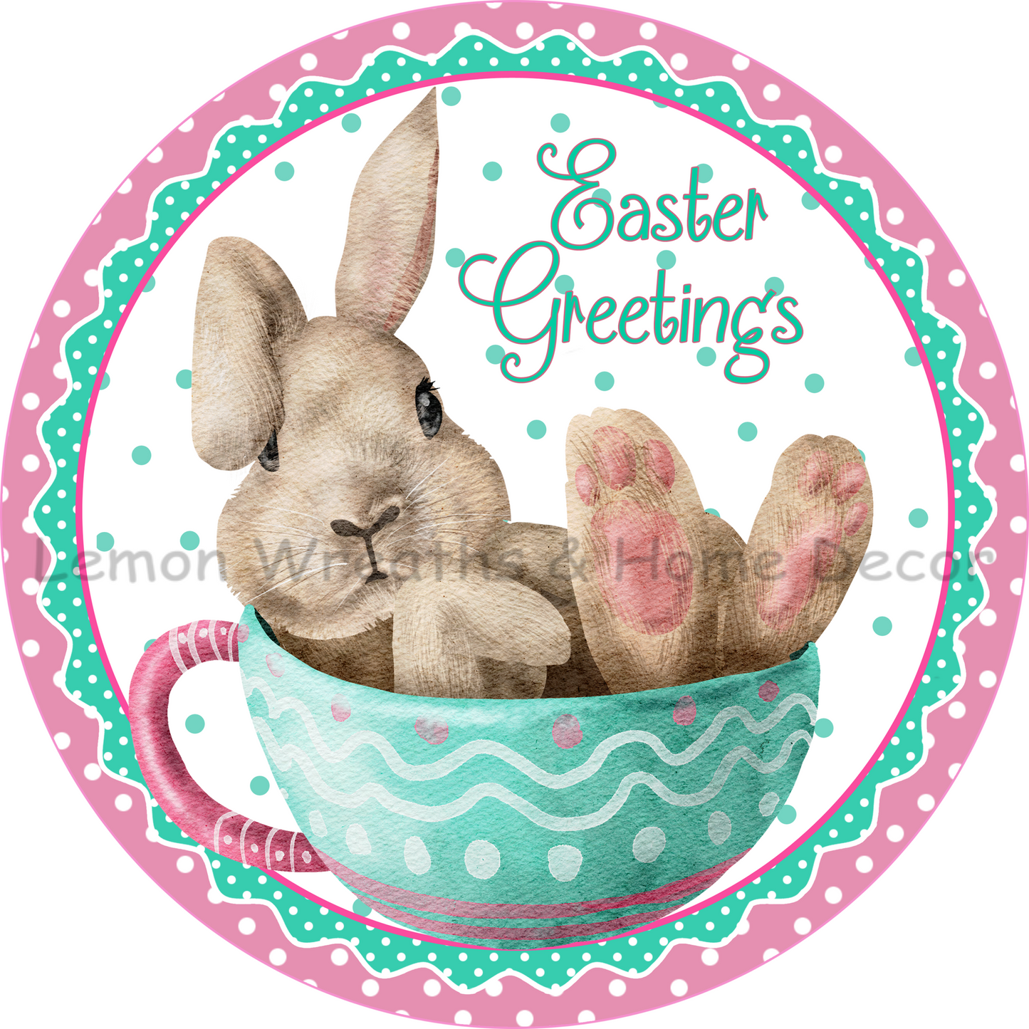Easter Greetings Bunny Teacup Metal Sign