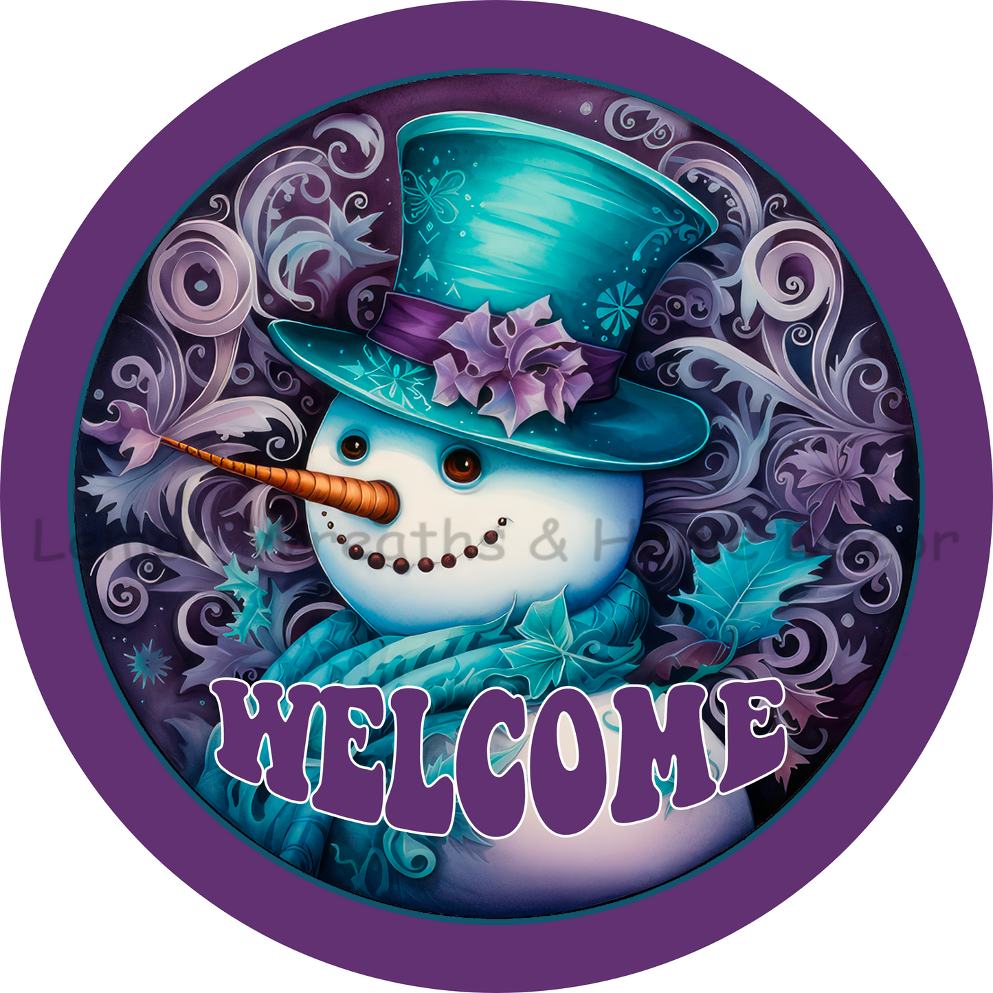 Elegant Welcome Snowman Teal Top Hat Metal Sign