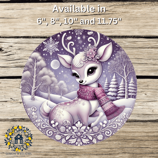 Enchanted Winter Reindeer Purple Metal Sign