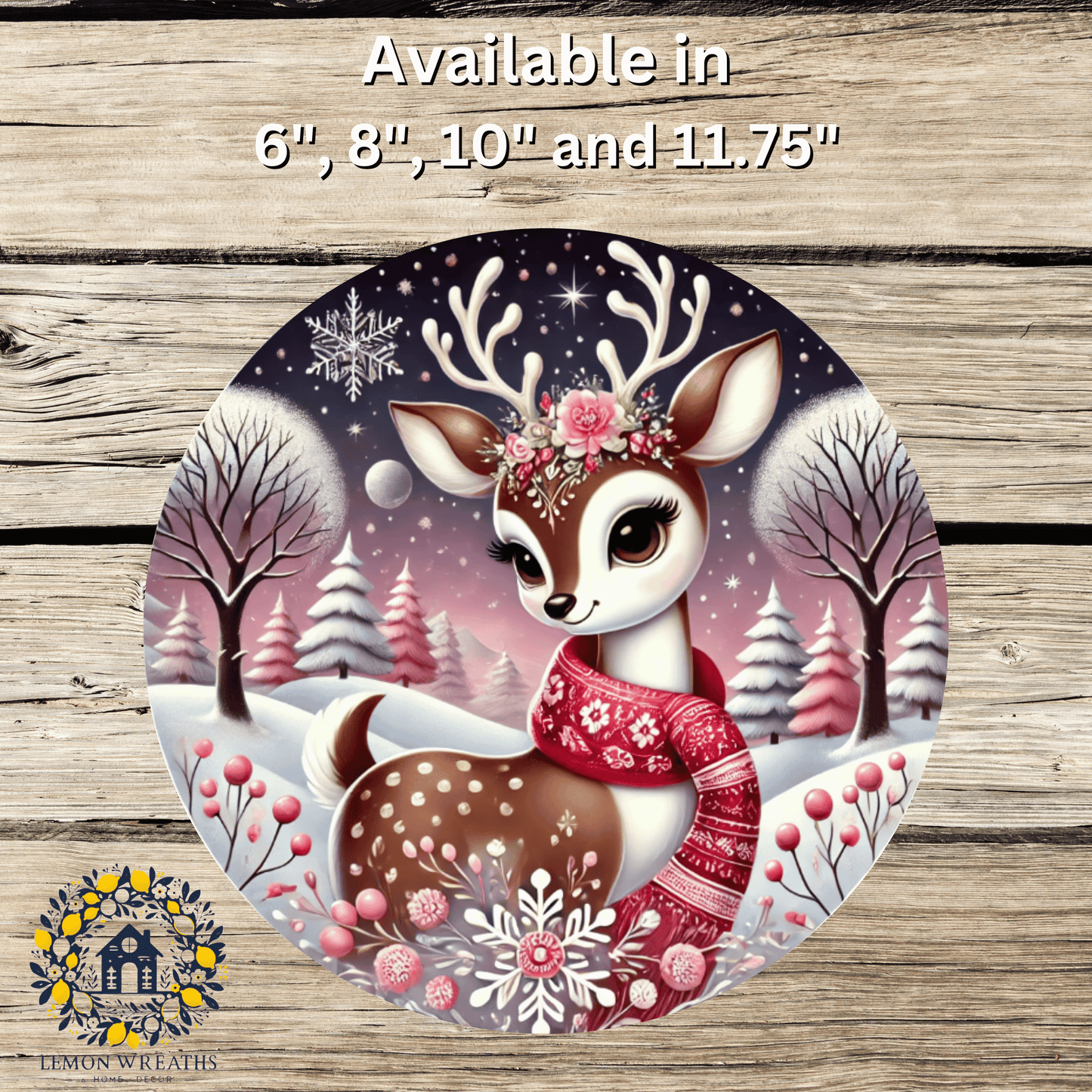 Enchanted Winter Reindeer Pink Metal Sign