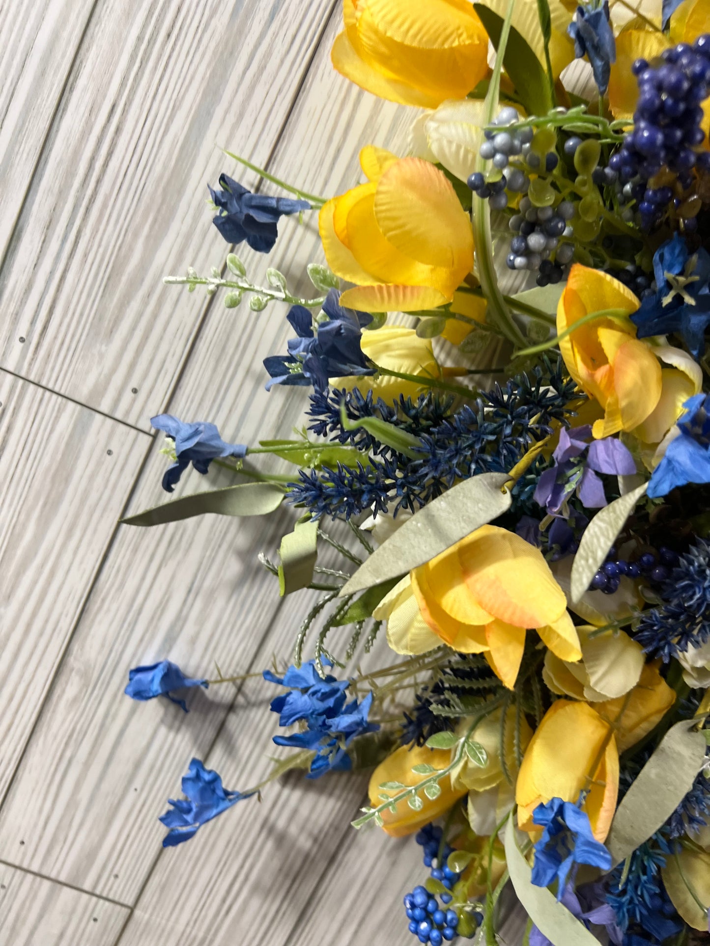 Lemon and Spring Blue Floral Wreath