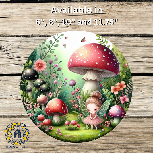 Fairy Garden Florals & Polka Dot Mushrooms Metal Sign