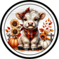 Fall Baby Highland w/Checkered Scarf and Bow Metal Sign