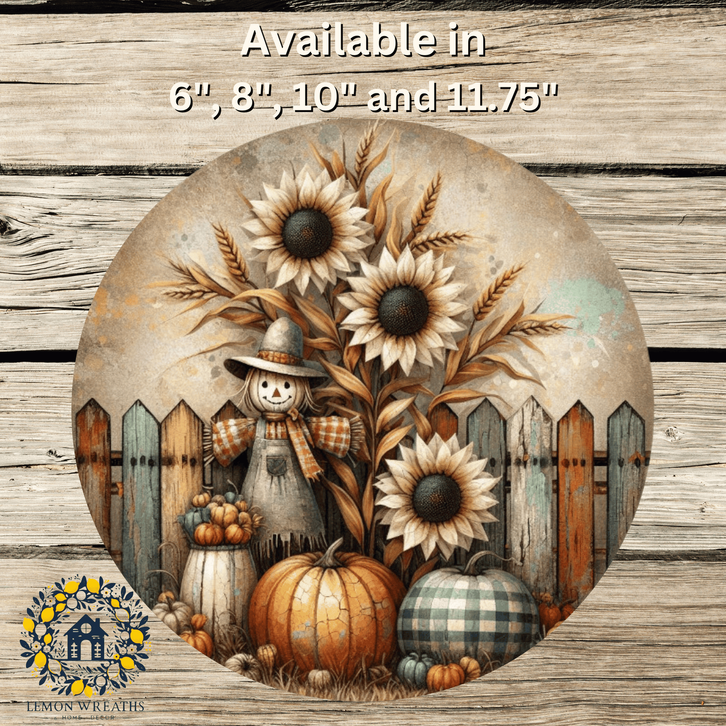 Farmhouse Scarecrow and Buffalo Plaid Pumpkins Fall Metal Sign