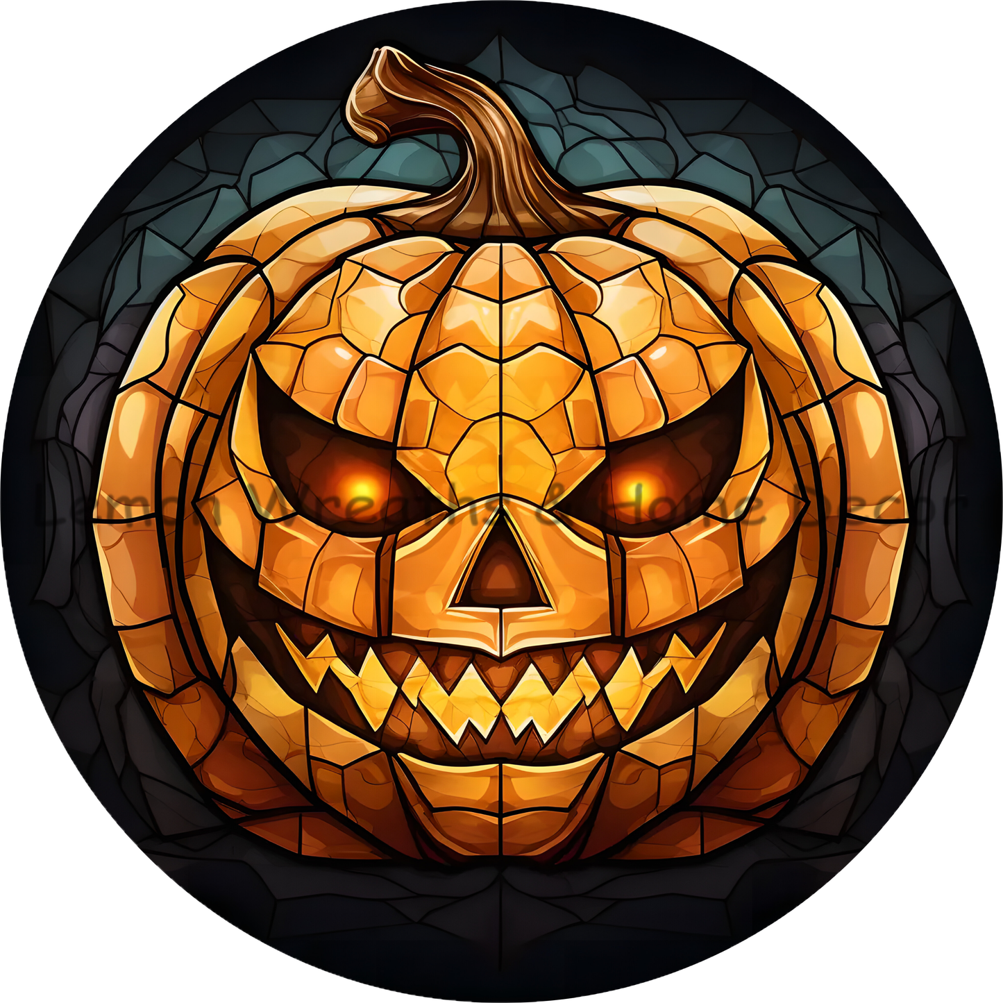 Faux Stained Glass Creepy Pumpkin Metal Sign