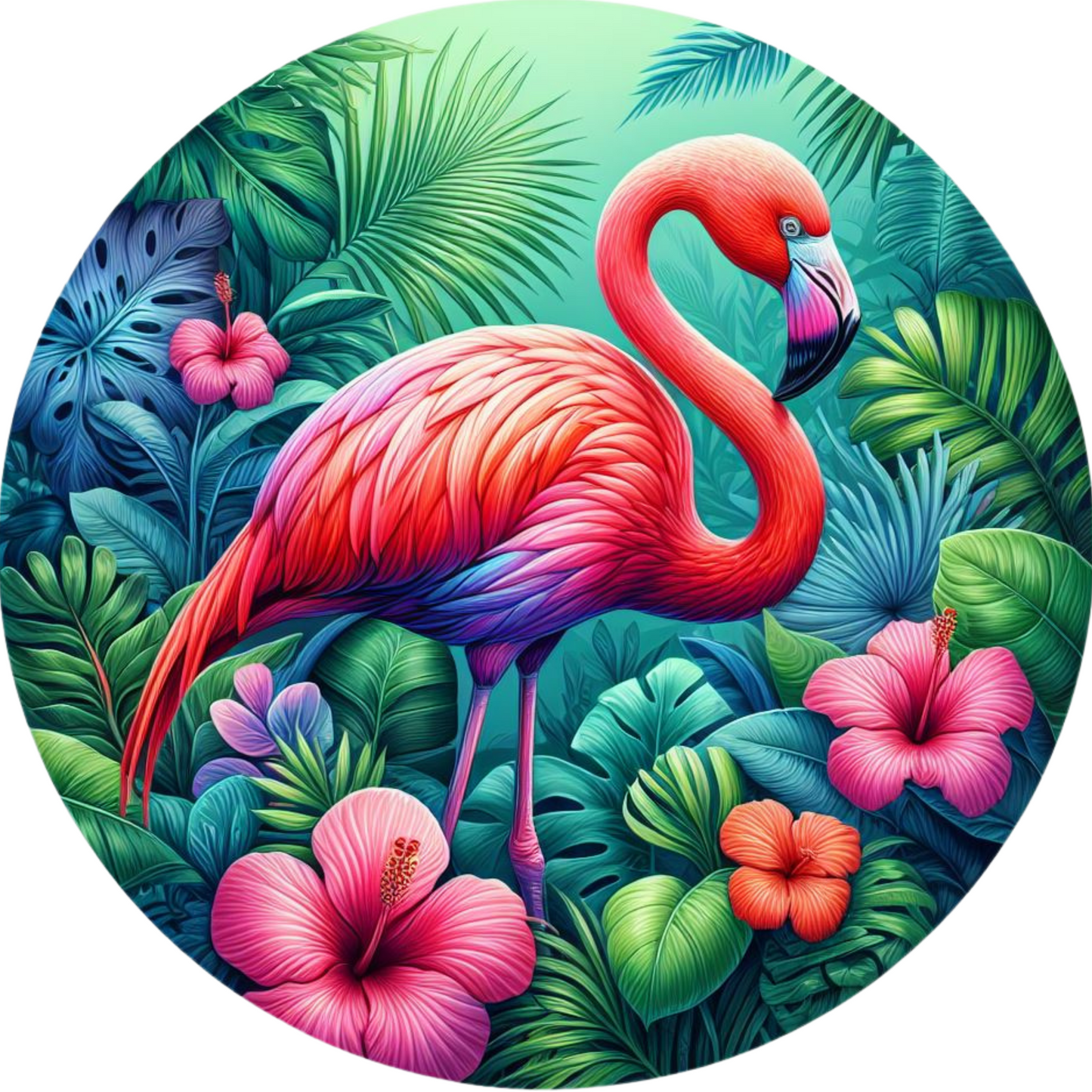 Tropical Flower Flamingo Metal Sign