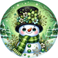 Floral Hat Snowman Green Metal Sign