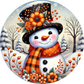 Floral Hat Snowman Orange Metal Sign