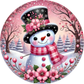 Floral Hat Snowman Pink Metal Sign