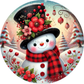 Floral Hat Snowman Red Metal Sign