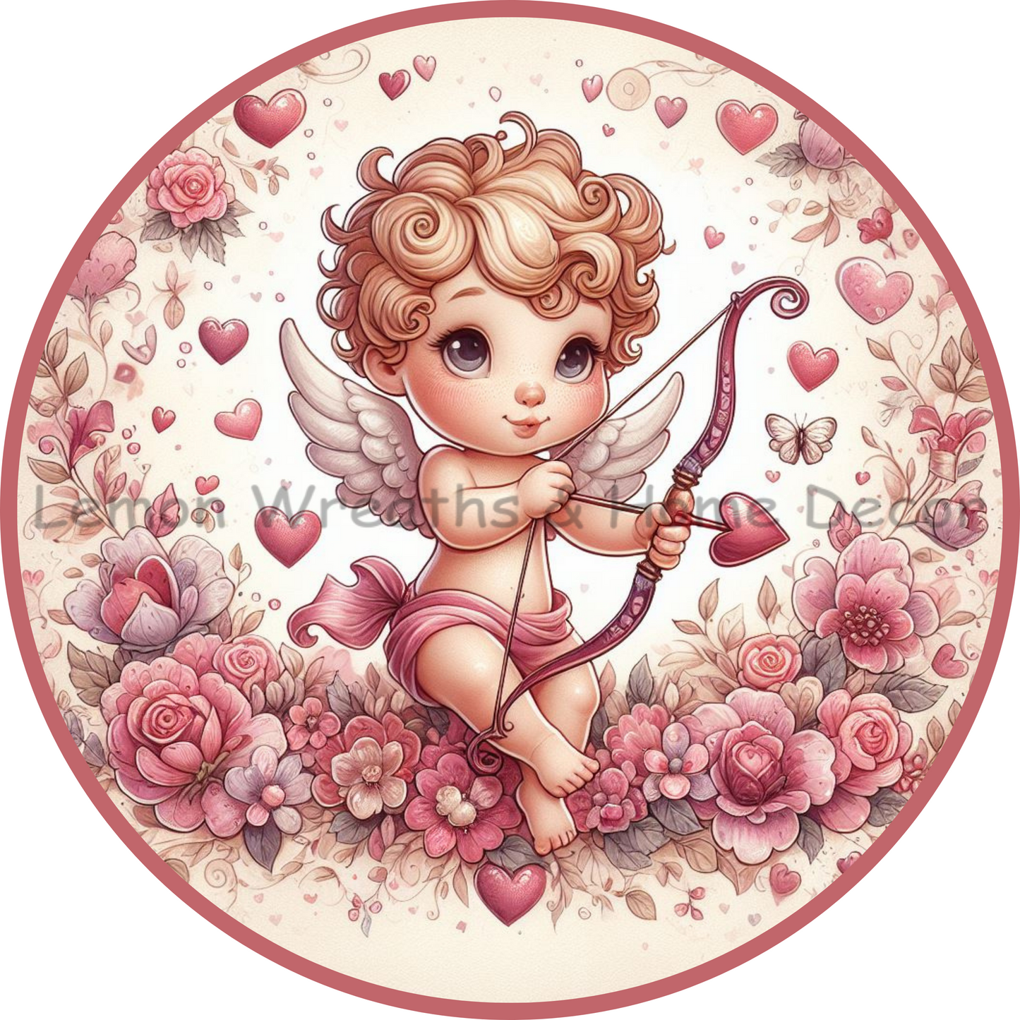 Floral Heart Cupid Metal Sign