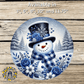 Floral Hat Snowman Blue Metal Sign