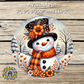 Floral Hat Snowman Orange Metal Sign