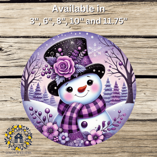 Floral Hat Snowman Purple Metal Sign